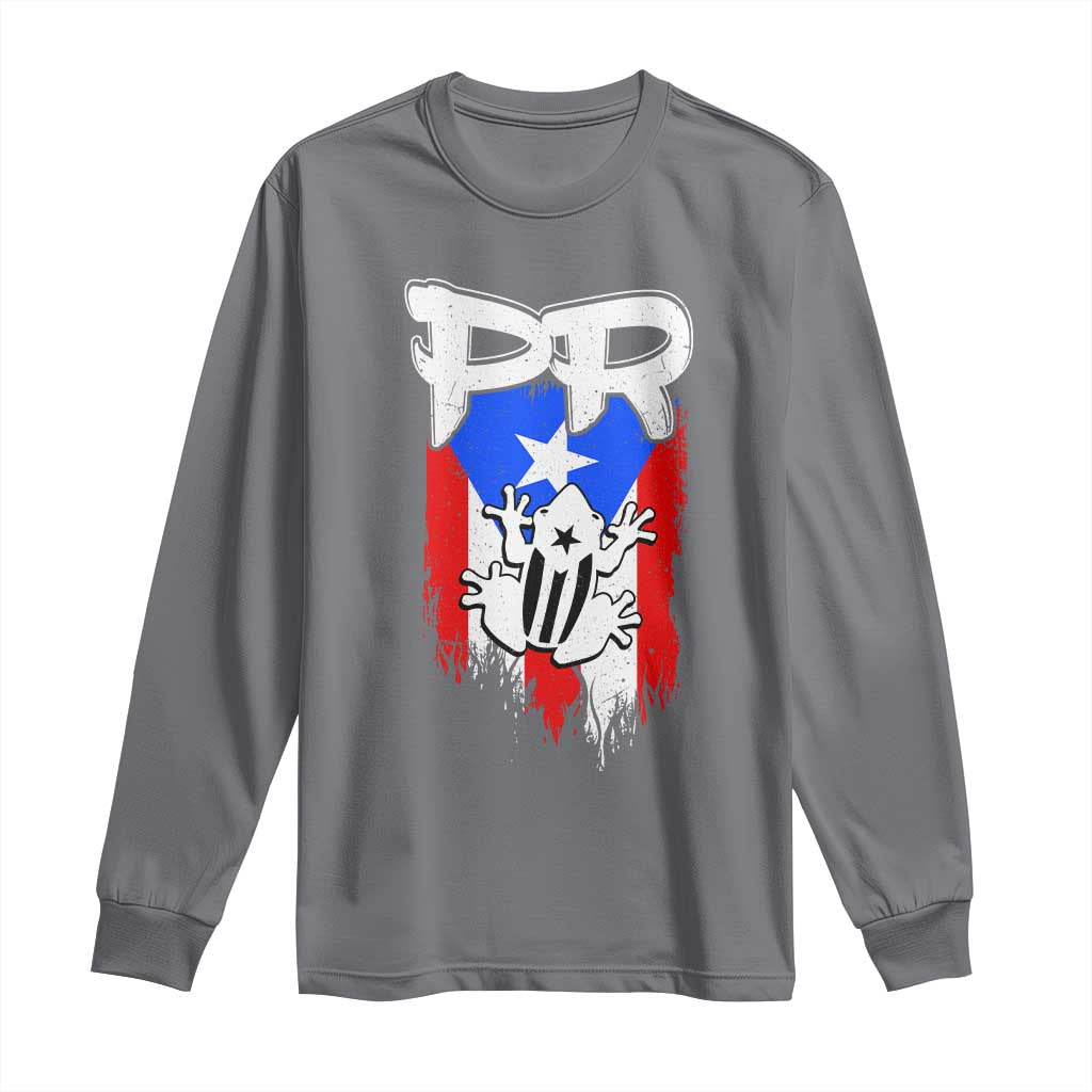 Puerto Rico Flag Hispanic Heritage Month Boricua Coqui Frog Long Sleeve Shirt TS11 Charcoal Print Your Wear