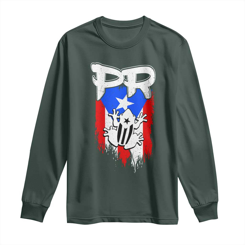 Puerto Rico Flag Hispanic Heritage Month Boricua Coqui Frog Long Sleeve Shirt TS11 Dark Forest Green Print Your Wear
