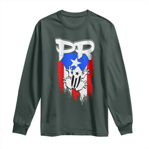 Puerto Rico Flag Hispanic Heritage Month Boricua Coqui Frog Long Sleeve Shirt TS11 Dark Forest Green Print Your Wear