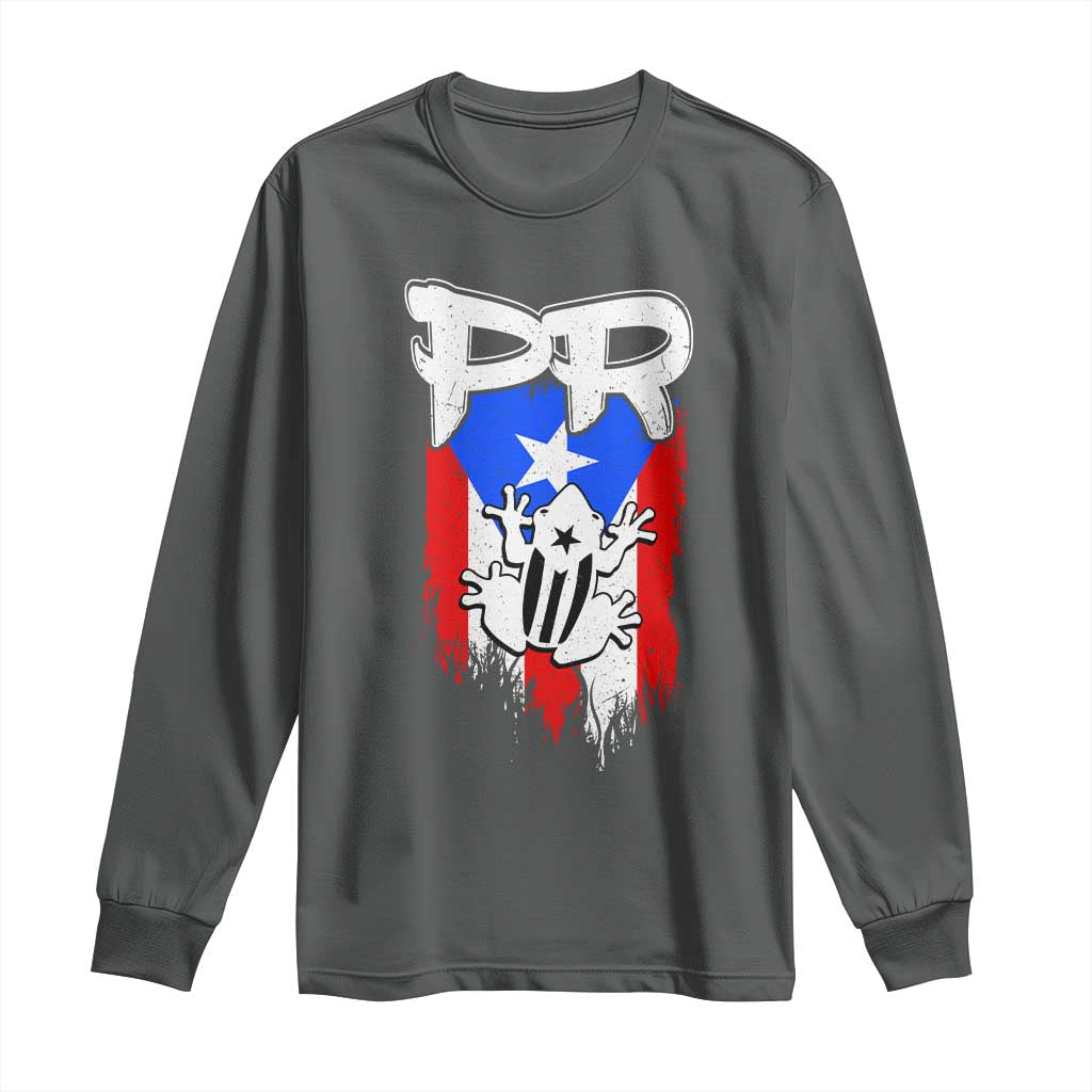 Puerto Rico Flag Hispanic Heritage Month Boricua Coqui Frog Long Sleeve Shirt TS11 Dark Heather Print Your Wear