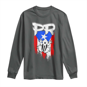 Puerto Rico Flag Hispanic Heritage Month Boricua Coqui Frog Long Sleeve Shirt TS11 Dark Heather Print Your Wear