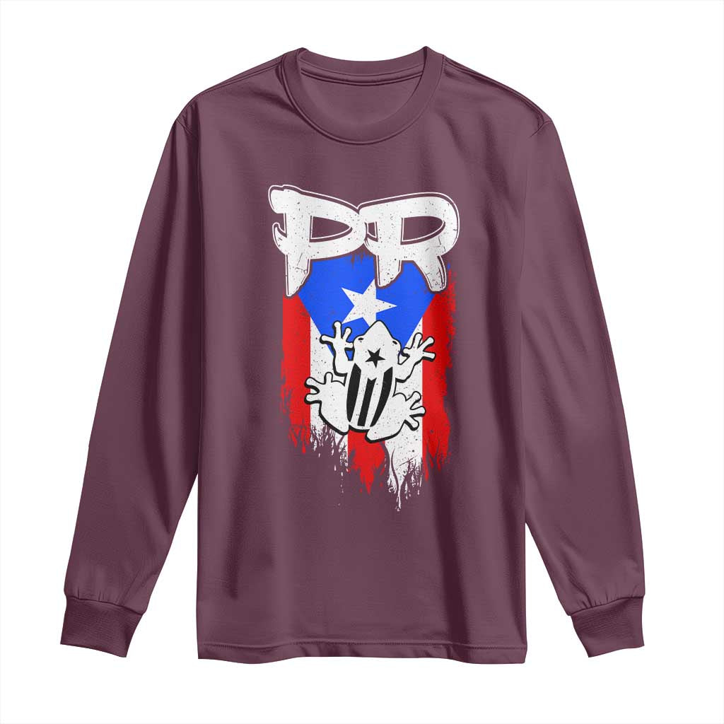 Puerto Rico Flag Hispanic Heritage Month Boricua Coqui Frog Long Sleeve Shirt TS11 Maroon Print Your Wear