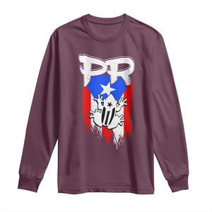 Puerto Rico Flag Hispanic Heritage Month Boricua Coqui Frog Long Sleeve Shirt TS11 Maroon Print Your Wear