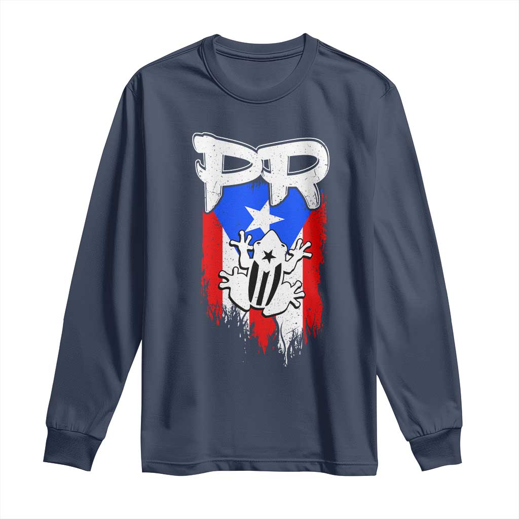 Puerto Rico Flag Hispanic Heritage Month Boricua Coqui Frog Long Sleeve Shirt TS11 Navy Print Your Wear