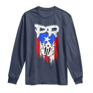 Puerto Rico Flag Hispanic Heritage Month Boricua Coqui Frog Long Sleeve Shirt TS11 Navy Print Your Wear