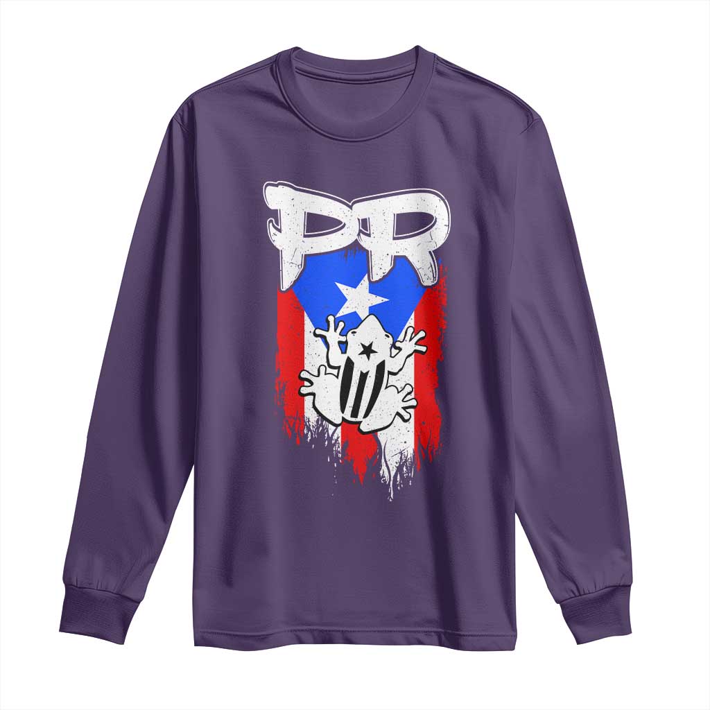 Puerto Rico Flag Hispanic Heritage Month Boricua Coqui Frog Long Sleeve Shirt TS11 Purple Print Your Wear