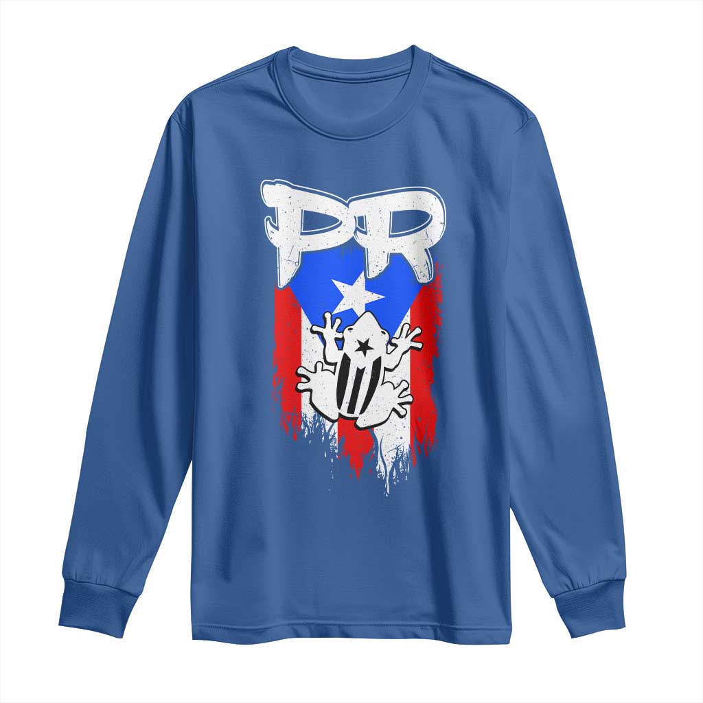 Puerto Rico Flag Hispanic Heritage Month Boricua Coqui Frog Long Sleeve Shirt TS11 Royal Blue Print Your Wear