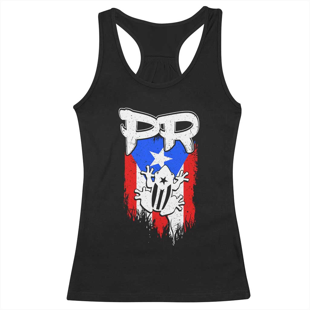 Puerto Rico Flag Hispanic Heritage Month Boricua Coqui Frog Racerback Tank Top TS11 Black Print Your Wear