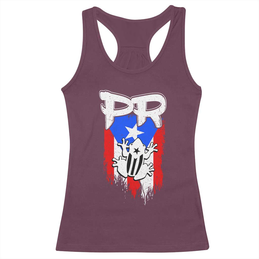 Puerto Rico Flag Hispanic Heritage Month Boricua Coqui Frog Racerback Tank Top TS11 Maroon Print Your Wear