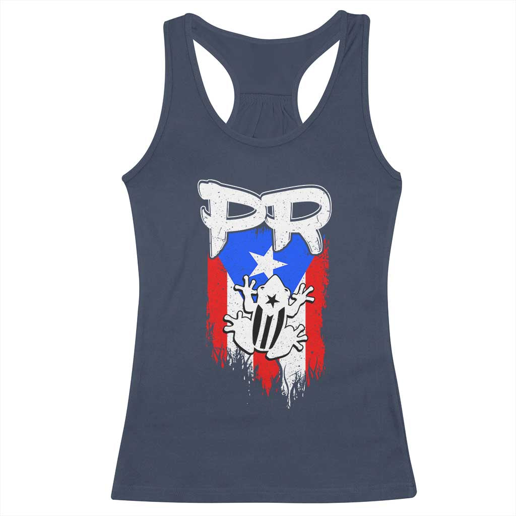 Puerto Rico Flag Hispanic Heritage Month Boricua Coqui Frog Racerback Tank Top TS11 Navy Print Your Wear