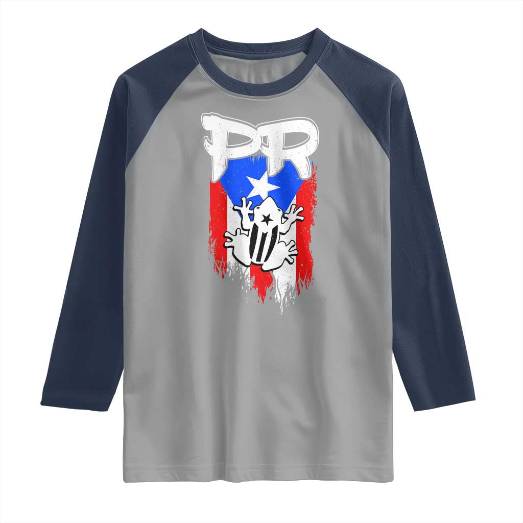 Puerto Rico Flag Hispanic Heritage Month Boricua Coqui Frog Raglan Shirt TS11 Sport Gray Navy Print Your Wear