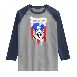 Puerto Rico Flag Hispanic Heritage Month Boricua Coqui Frog Raglan Shirt TS11 Sport Gray Navy Print Your Wear