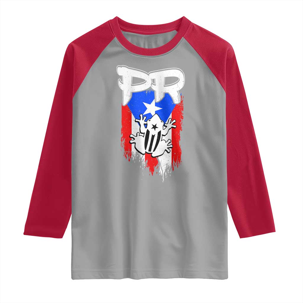 Puerto Rico Flag Hispanic Heritage Month Boricua Coqui Frog Raglan Shirt TS11 Sport Gray Red Print Your Wear