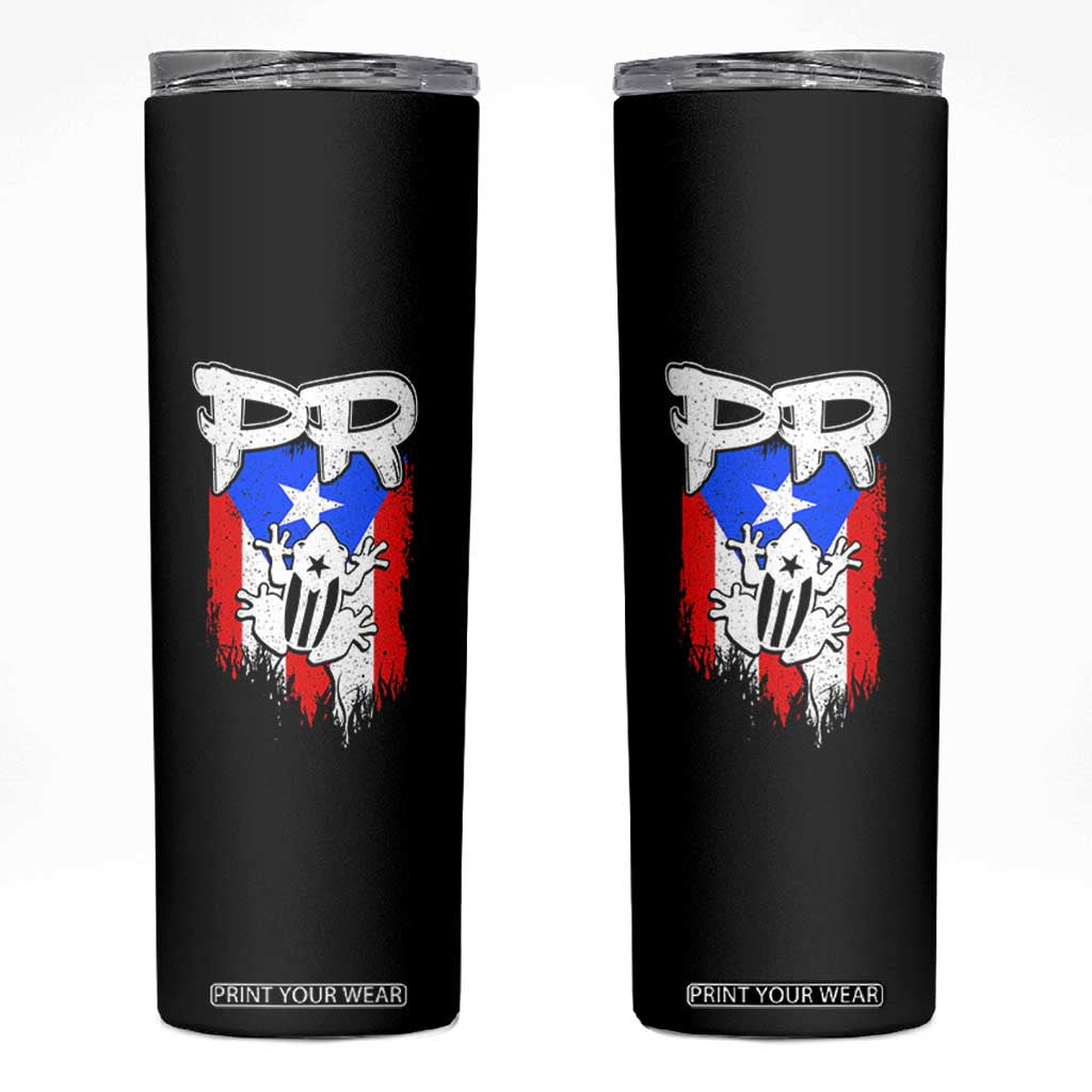 Puerto Rico Flag Hispanic Heritage Month Boricua Coqui Frog Skinny Tumbler TS11 Black Print Your Wear