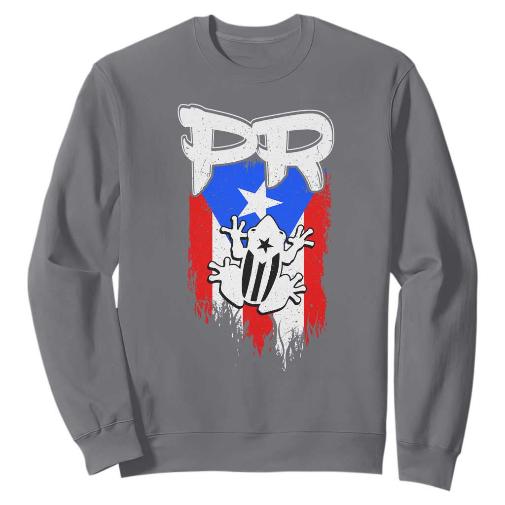 Puerto Rico Flag Hispanic Heritage Month Boricua Coqui Frog Sweatshirt TS11 Charcoal Print Your Wear