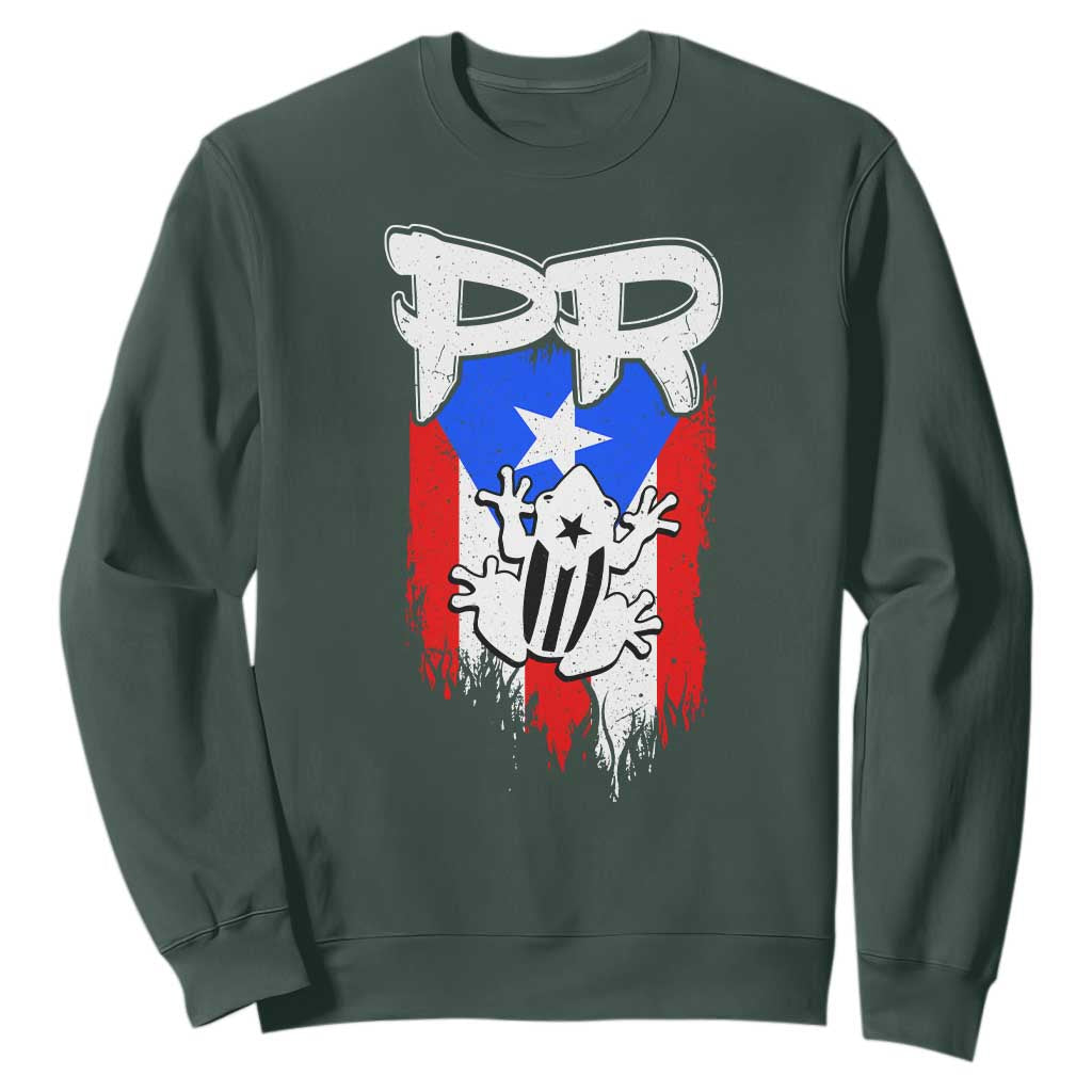 Puerto Rico Flag Hispanic Heritage Month Boricua Coqui Frog Sweatshirt TS11 Dark Forest Green Print Your Wear