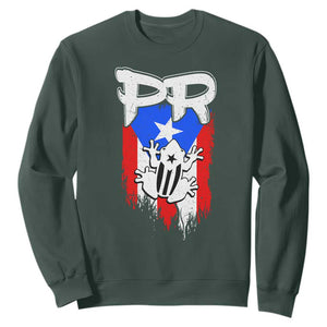Puerto Rico Flag Hispanic Heritage Month Boricua Coqui Frog Sweatshirt TS11 Dark Forest Green Print Your Wear