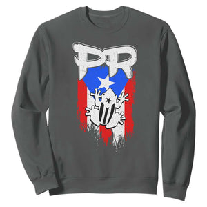 Puerto Rico Flag Hispanic Heritage Month Boricua Coqui Frog Sweatshirt TS11 Dark Heather Print Your Wear