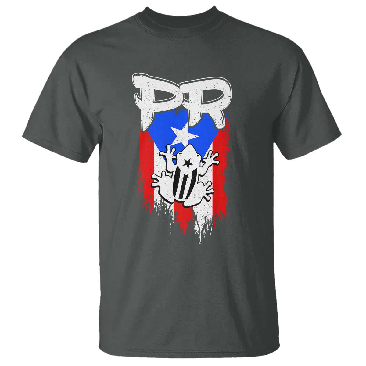 Puerto Rico Flag Hispanic Heritage Month Boricua Coqui Frog T Shirt TS11 Dark Heather Print Your Wear