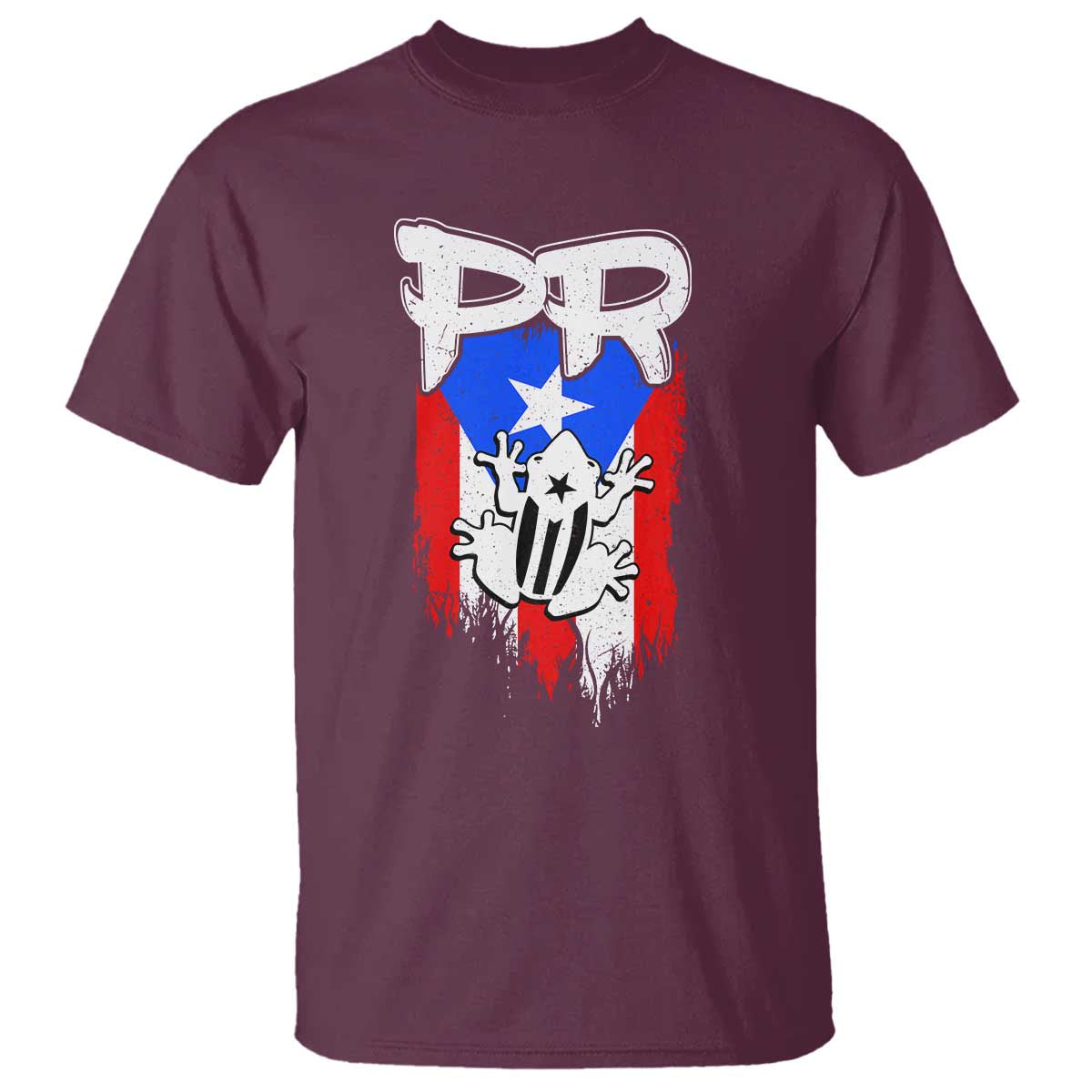 Puerto Rico Flag Hispanic Heritage Month Boricua Coqui Frog T Shirt TS11 Maroon Print Your Wear