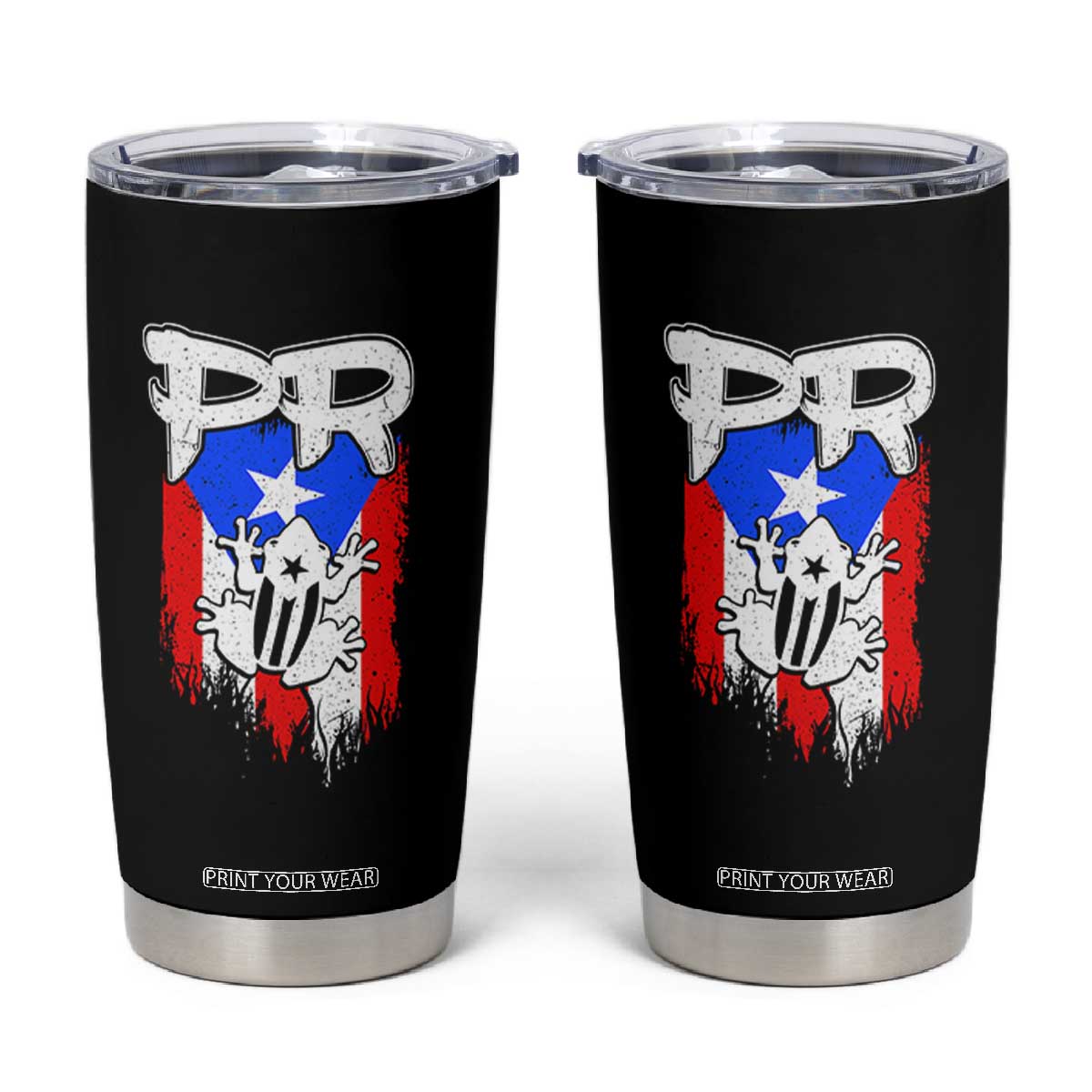 Puerto Rico Flag Hispanic Heritage Month Boricua Coqui Frog Tumbler Cup TS11 Black Print Your Wear