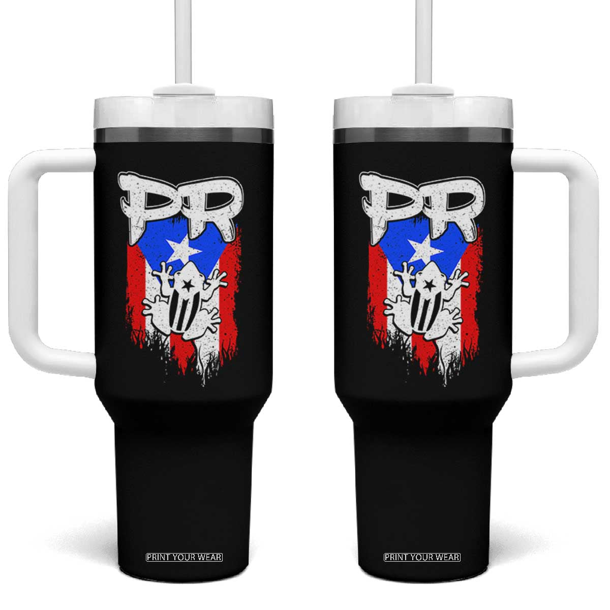 Puerto Rico Flag Hispanic Heritage Month Boricua Coqui Frog Tumbler With Handle TS11 One Size: 40 oz Black Print Your Wear