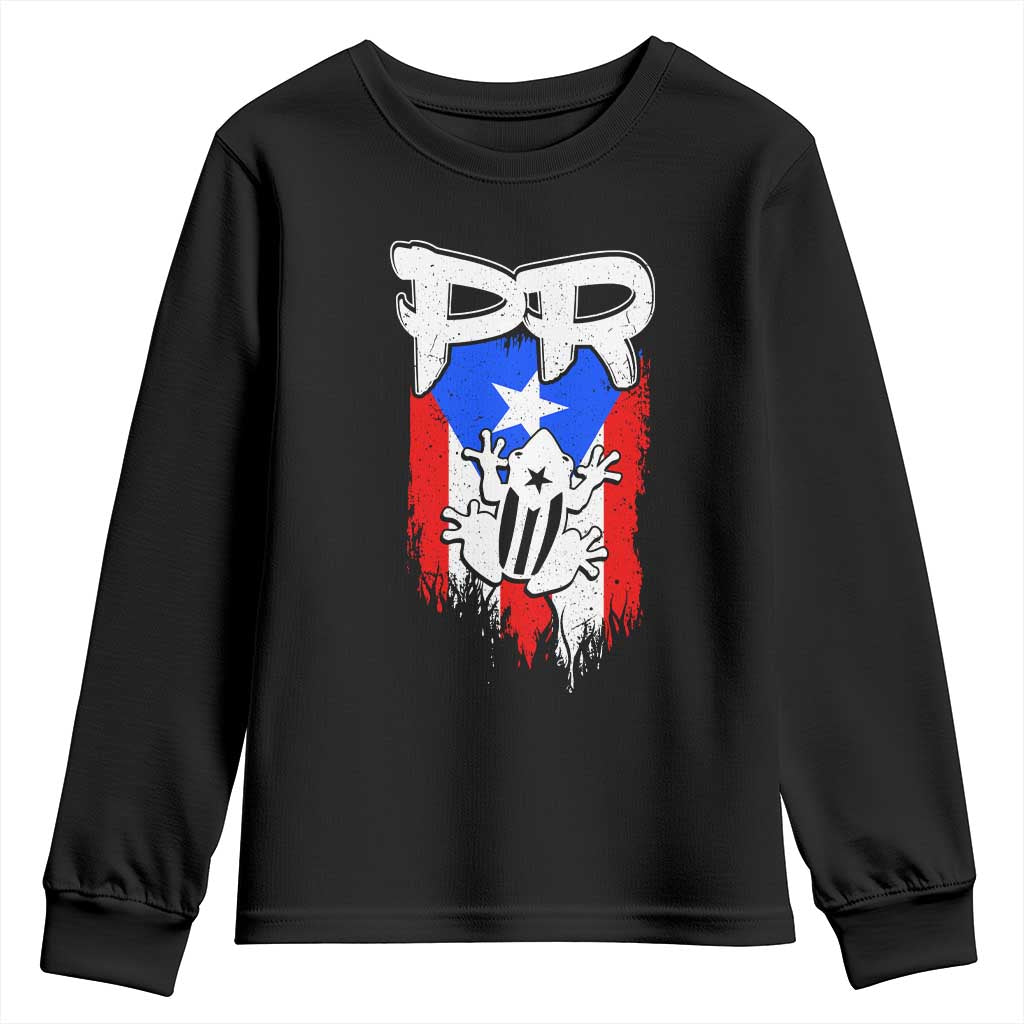 Puerto Rico Flag Hispanic Heritage Month Boricua Coqui Frog Youth Sweatshirt TS11 Black Print Your Wear