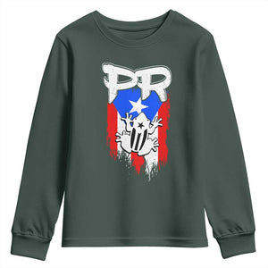 Puerto Rico Flag Hispanic Heritage Month Boricua Coqui Frog Youth Sweatshirt TS11 Dark Forest Green Print Your Wear