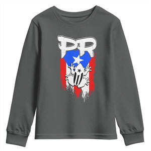 Puerto Rico Flag Hispanic Heritage Month Boricua Coqui Frog Youth Sweatshirt TS11 Dark Heather Print Your Wear