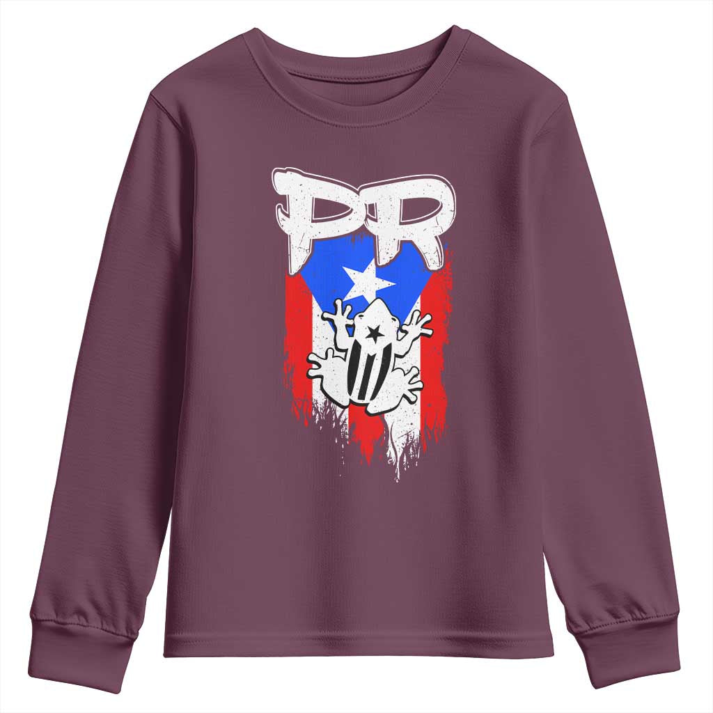Puerto Rico Flag Hispanic Heritage Month Boricua Coqui Frog Youth Sweatshirt TS11 Maroon Print Your Wear