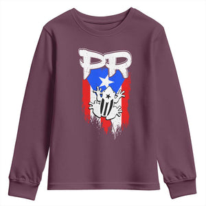 Puerto Rico Flag Hispanic Heritage Month Boricua Coqui Frog Youth Sweatshirt TS11 Maroon Print Your Wear