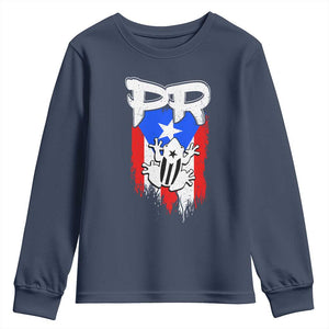 Puerto Rico Flag Hispanic Heritage Month Boricua Coqui Frog Youth Sweatshirt TS11 Navy Print Your Wear