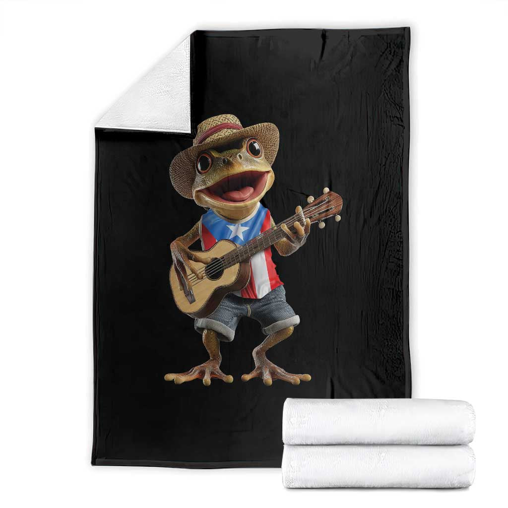 Puerto Rico Coqui Frog Puerto Rican Flag Taino Boricua Guitar Throw Blanket TS11 Black Print Your Wear