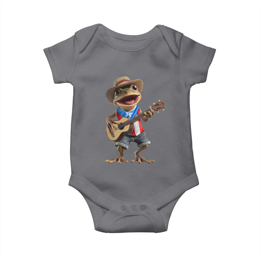 Puerto Rico Coqui Frog Puerto Rican Flag Taino Boricua Guitar Baby Onesie TS11 Charcoal Print Your Wear