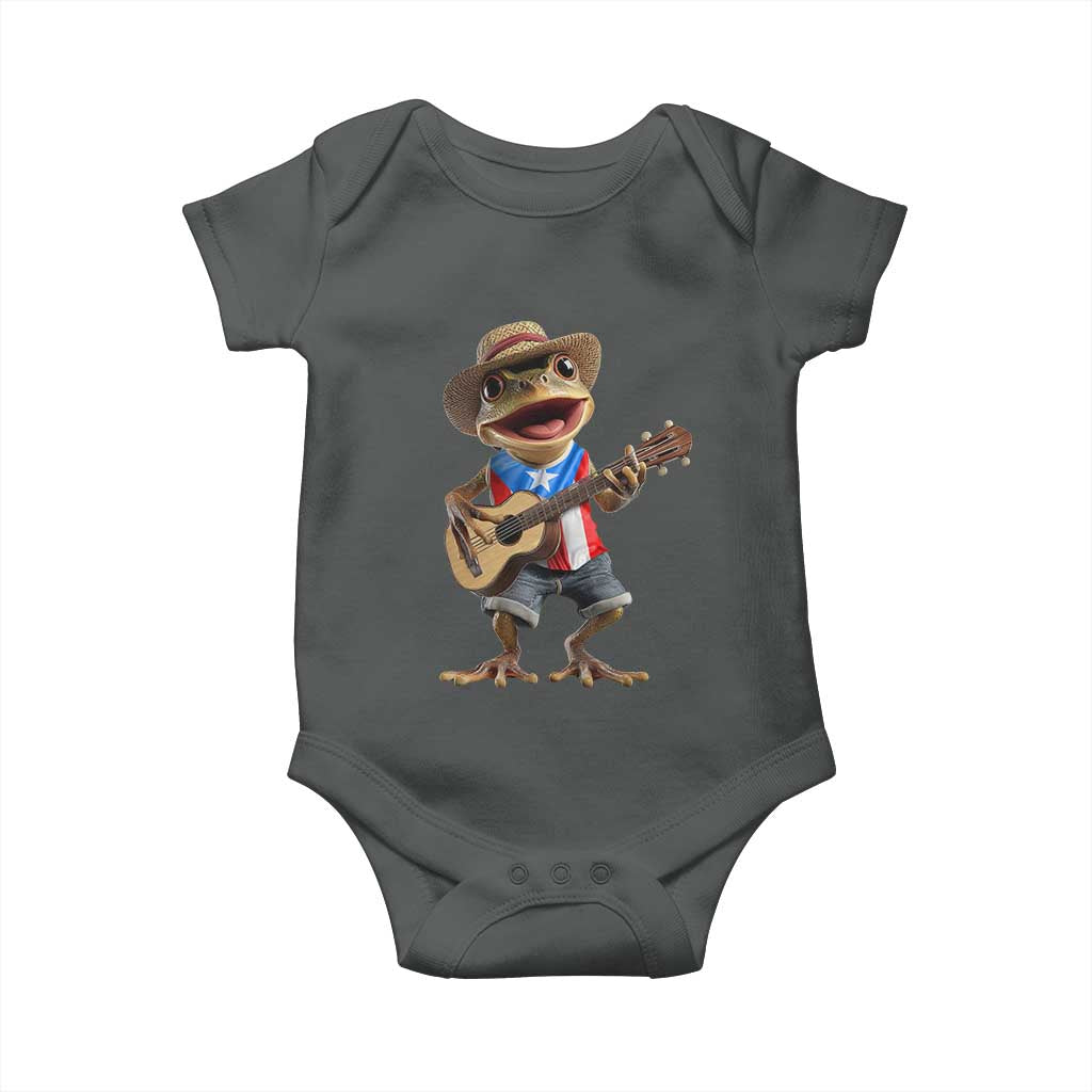 Puerto Rico Coqui Frog Puerto Rican Flag Taino Boricua Guitar Baby Onesie TS11 Dark Heather Print Your Wear