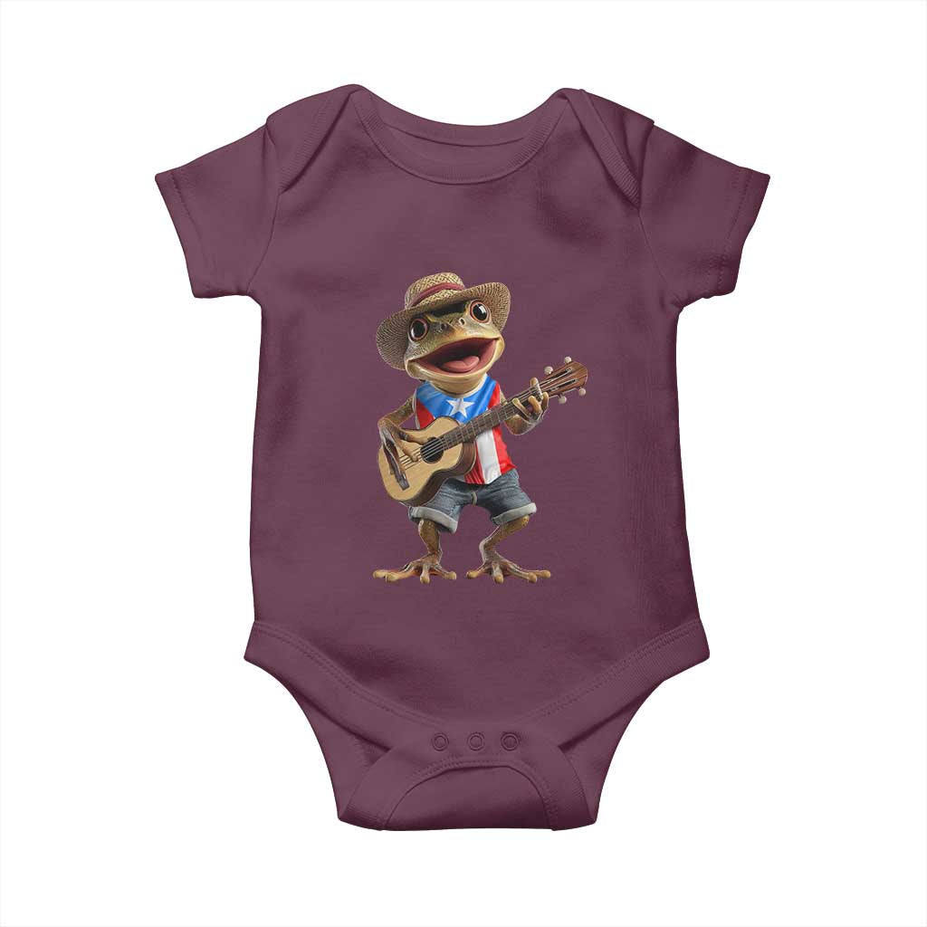 Puerto Rico Coqui Frog Puerto Rican Flag Taino Boricua Guitar Baby Onesie TS11 Maroon Print Your Wear