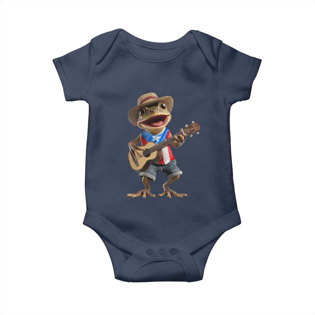 Puerto Rico Coqui Frog Puerto Rican Flag Taino Boricua Guitar Baby Onesie TS11 Navy Print Your Wear