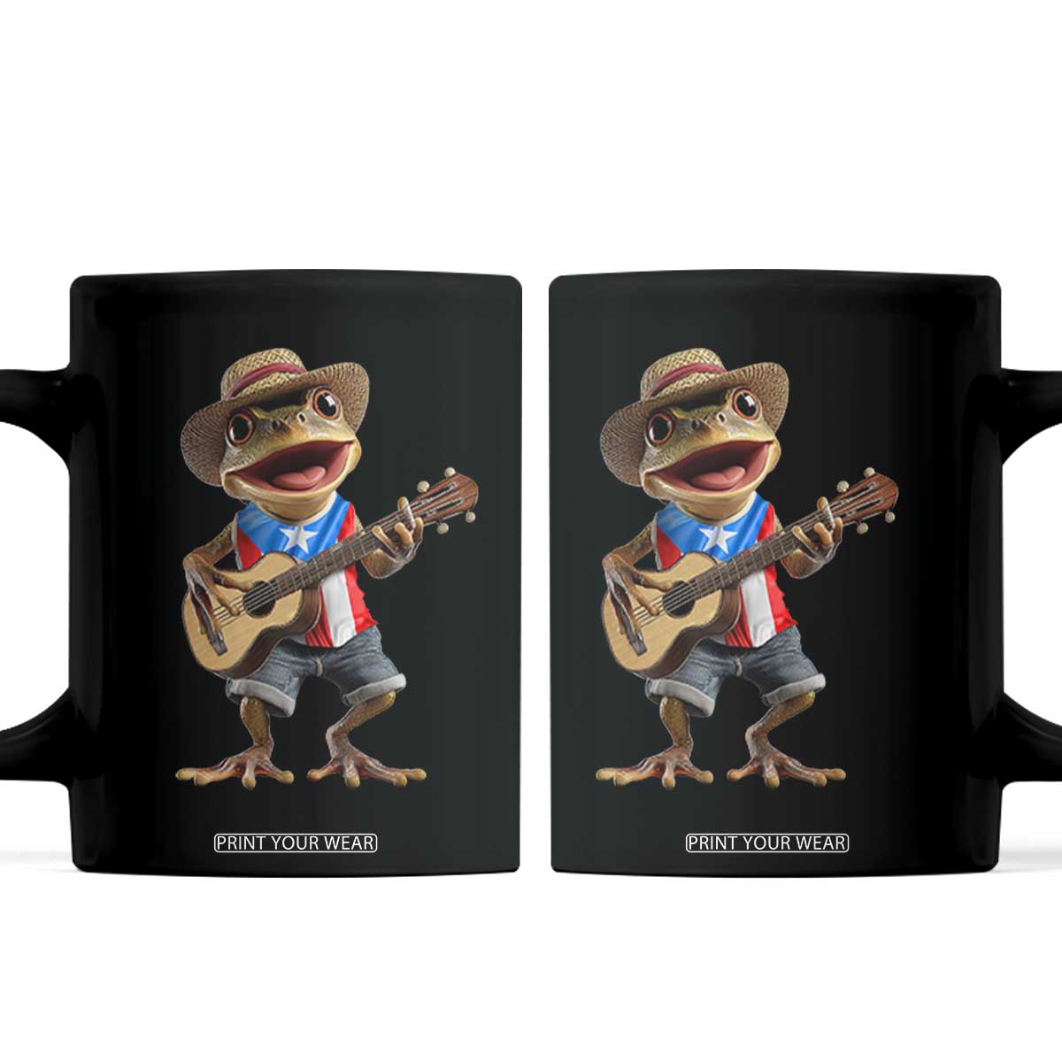 Puerto Rico Coqui Frog Puerto Rican Flag Taino Boricua Guitar Coffee Mug TS11 Black Print Your Wear