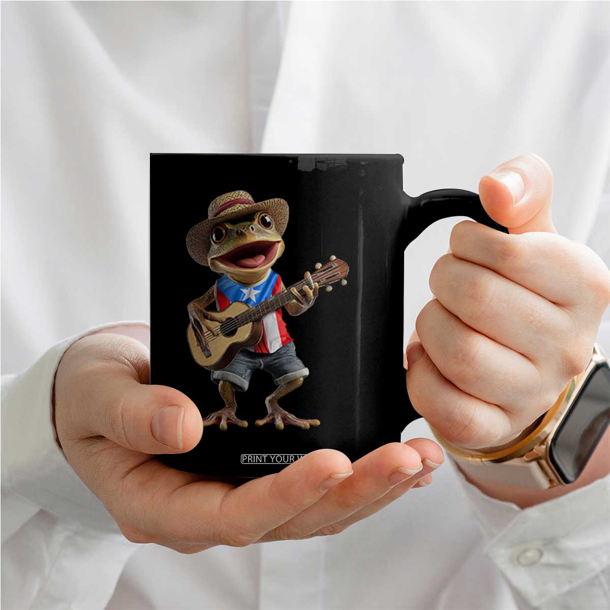 Puerto Rico Coqui Frog Puerto Rican Flag Taino Boricua Guitar Coffee Mug TS11 Print Your Wear