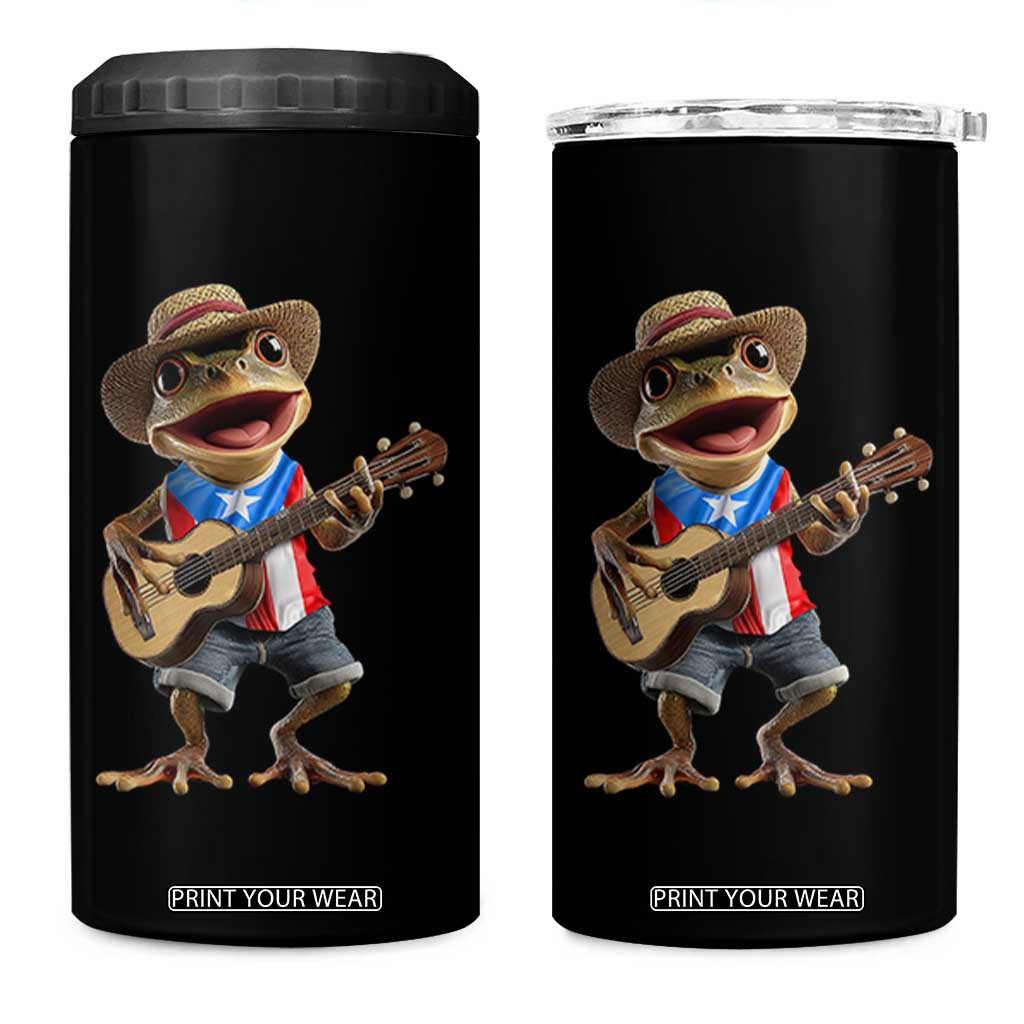 Puerto Rico Coqui Frog Puerto Rican Flag Taino Boricua Guitar 4 in 1 Can Cooler Tumbler TS11 One Size: 16 oz Black Print Your Wear
