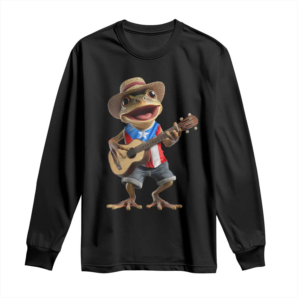 Puerto Rico Coqui Frog Puerto Rican Flag Taino Boricua Guitar Long Sleeve Shirt TS11 Black Print Your Wear