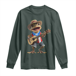 Puerto Rico Coqui Frog Puerto Rican Flag Taino Boricua Guitar Long Sleeve Shirt TS11 Dark Forest Green Print Your Wear