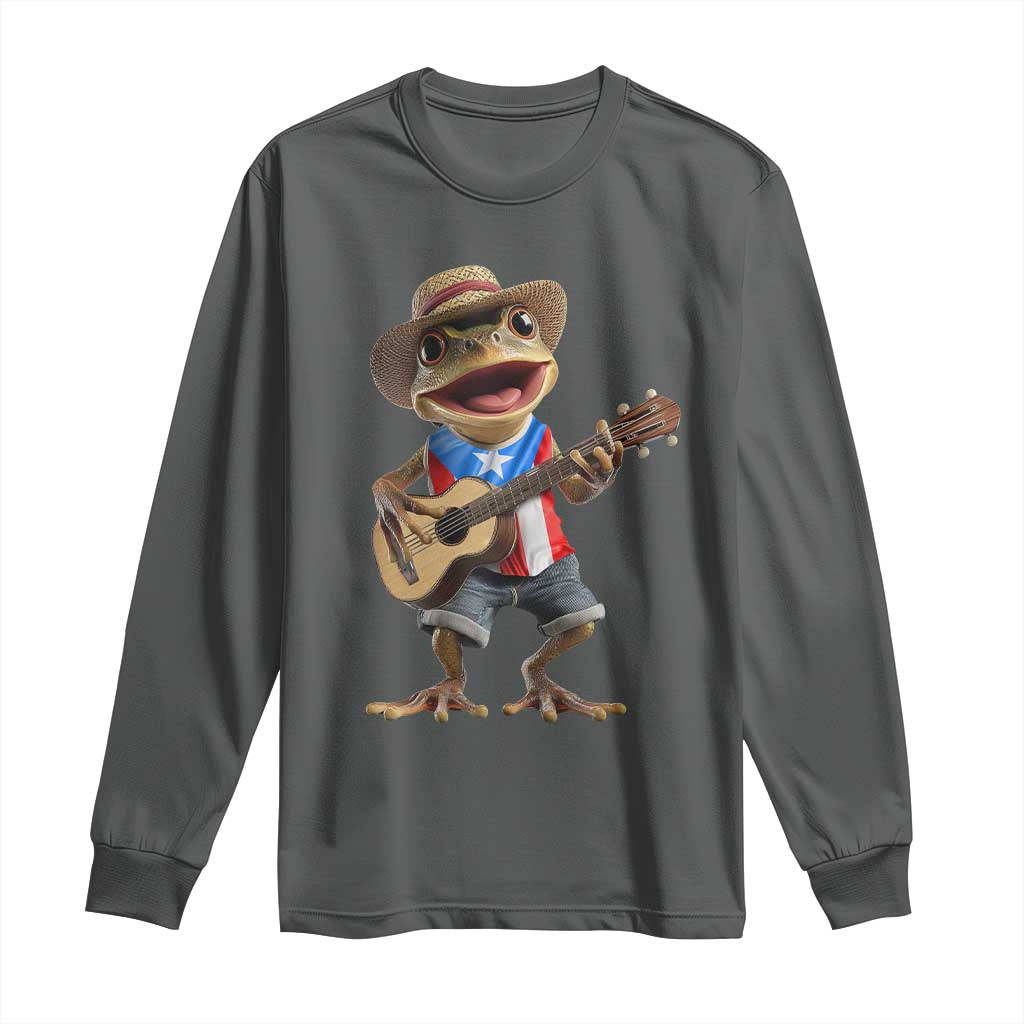 Puerto Rico Coqui Frog Puerto Rican Flag Taino Boricua Guitar Long Sleeve Shirt TS11 Dark Heather Print Your Wear