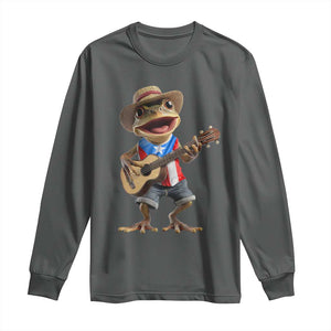 Puerto Rico Coqui Frog Puerto Rican Flag Taino Boricua Guitar Long Sleeve Shirt TS11 Dark Heather Print Your Wear