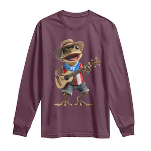 Puerto Rico Coqui Frog Puerto Rican Flag Taino Boricua Guitar Long Sleeve Shirt TS11 Maroon Print Your Wear