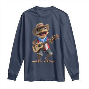 Puerto Rico Coqui Frog Puerto Rican Flag Taino Boricua Guitar Long Sleeve Shirt TS11 Navy Print Your Wear