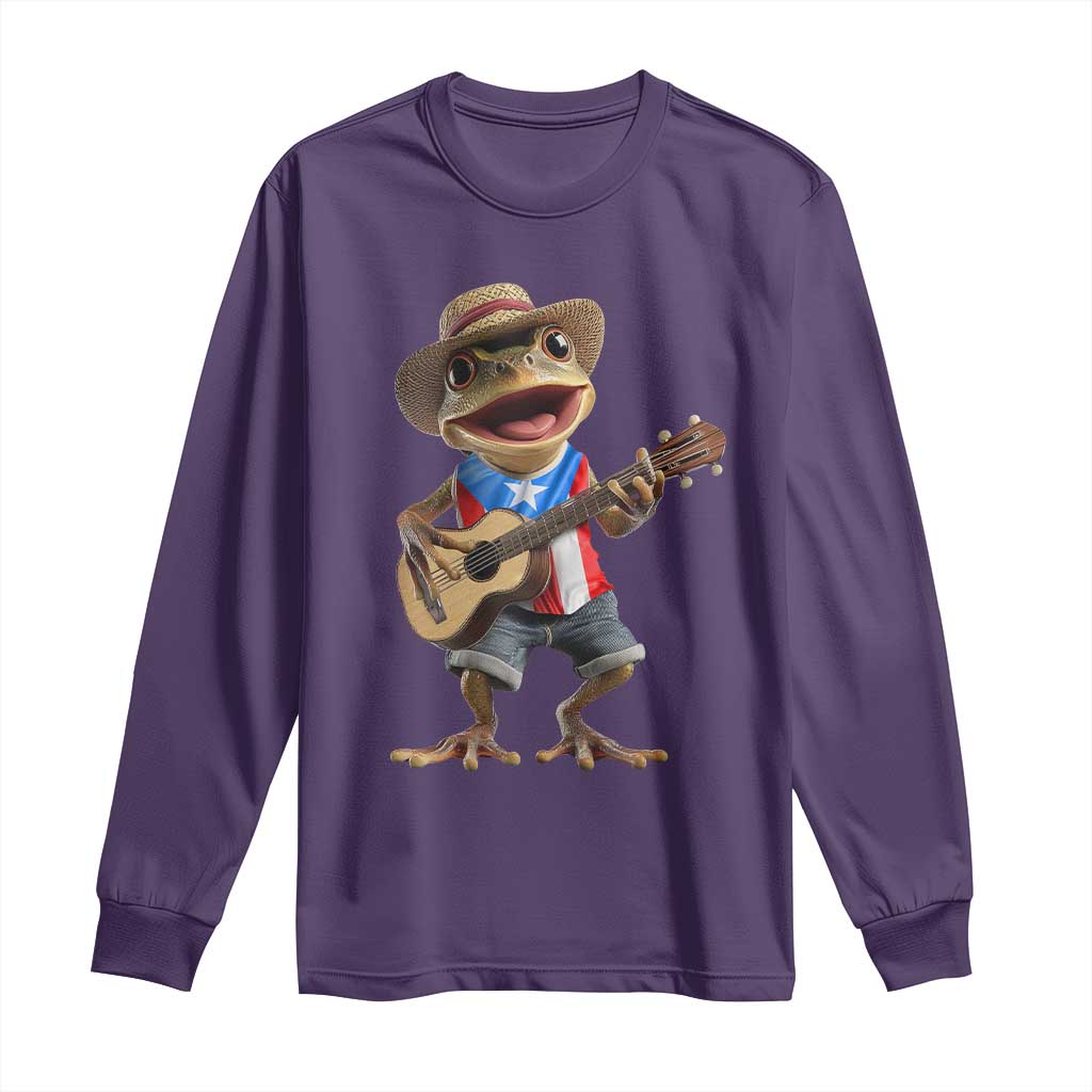 Puerto Rico Coqui Frog Puerto Rican Flag Taino Boricua Guitar Long Sleeve Shirt TS11 Purple Print Your Wear