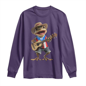 Puerto Rico Coqui Frog Puerto Rican Flag Taino Boricua Guitar Long Sleeve Shirt TS11 Purple Print Your Wear