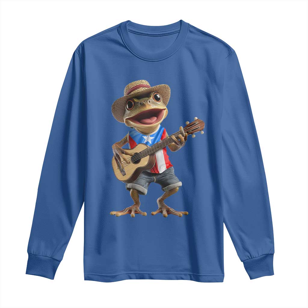 Puerto Rico Coqui Frog Puerto Rican Flag Taino Boricua Guitar Long Sleeve Shirt TS11 Royal Blue Print Your Wear