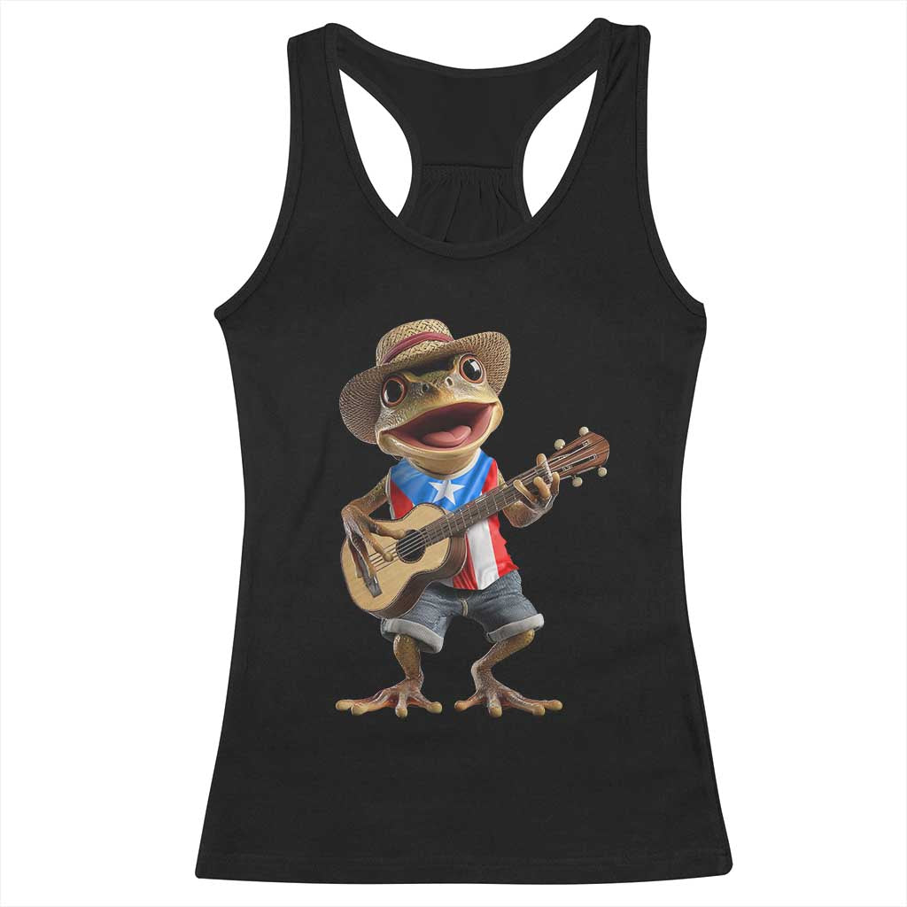 Puerto Rico Coqui Frog Puerto Rican Flag Taino Boricua Guitar Racerback Tank Top TS11 Black Print Your Wear